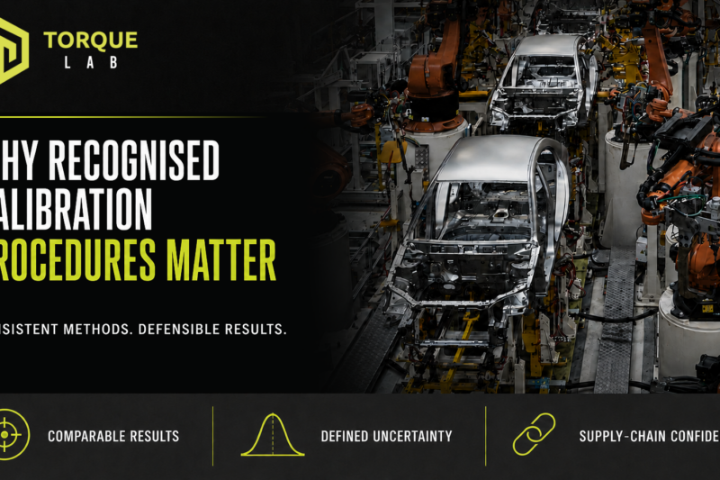 Automotive production line illustrating why recognised calibration procedures support comparable results and measurement confidence