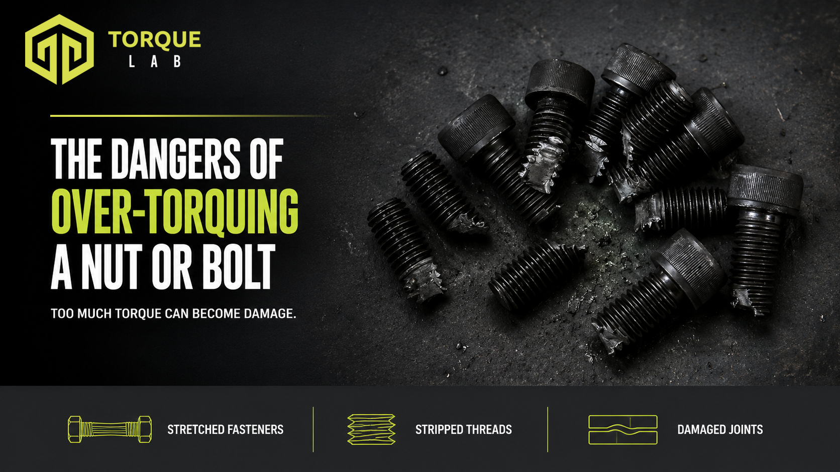 Fractured socket-head bolts showing damage associated with over-torquing