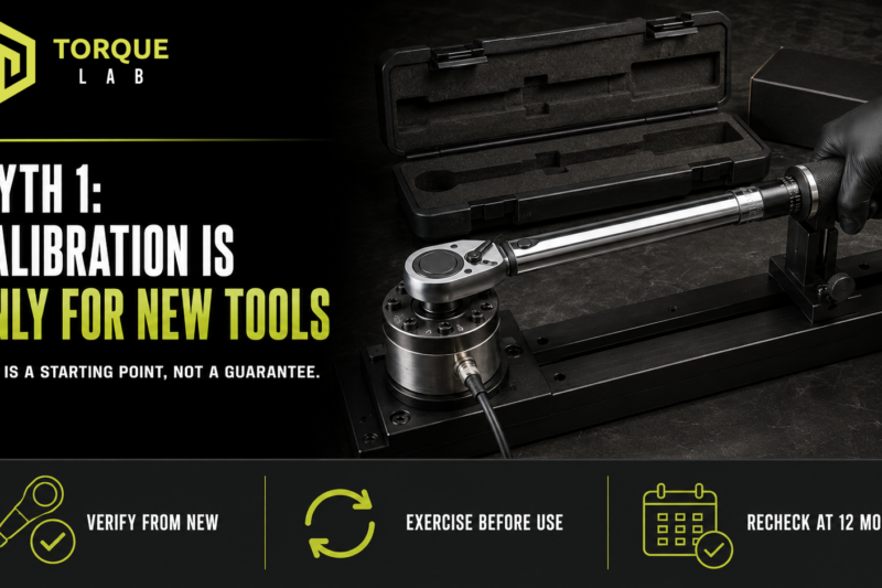 New torque wrench being exercised on a calibration loader before use