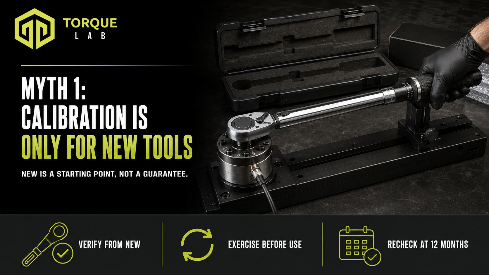 New torque wrench being exercised on a calibration loader before use