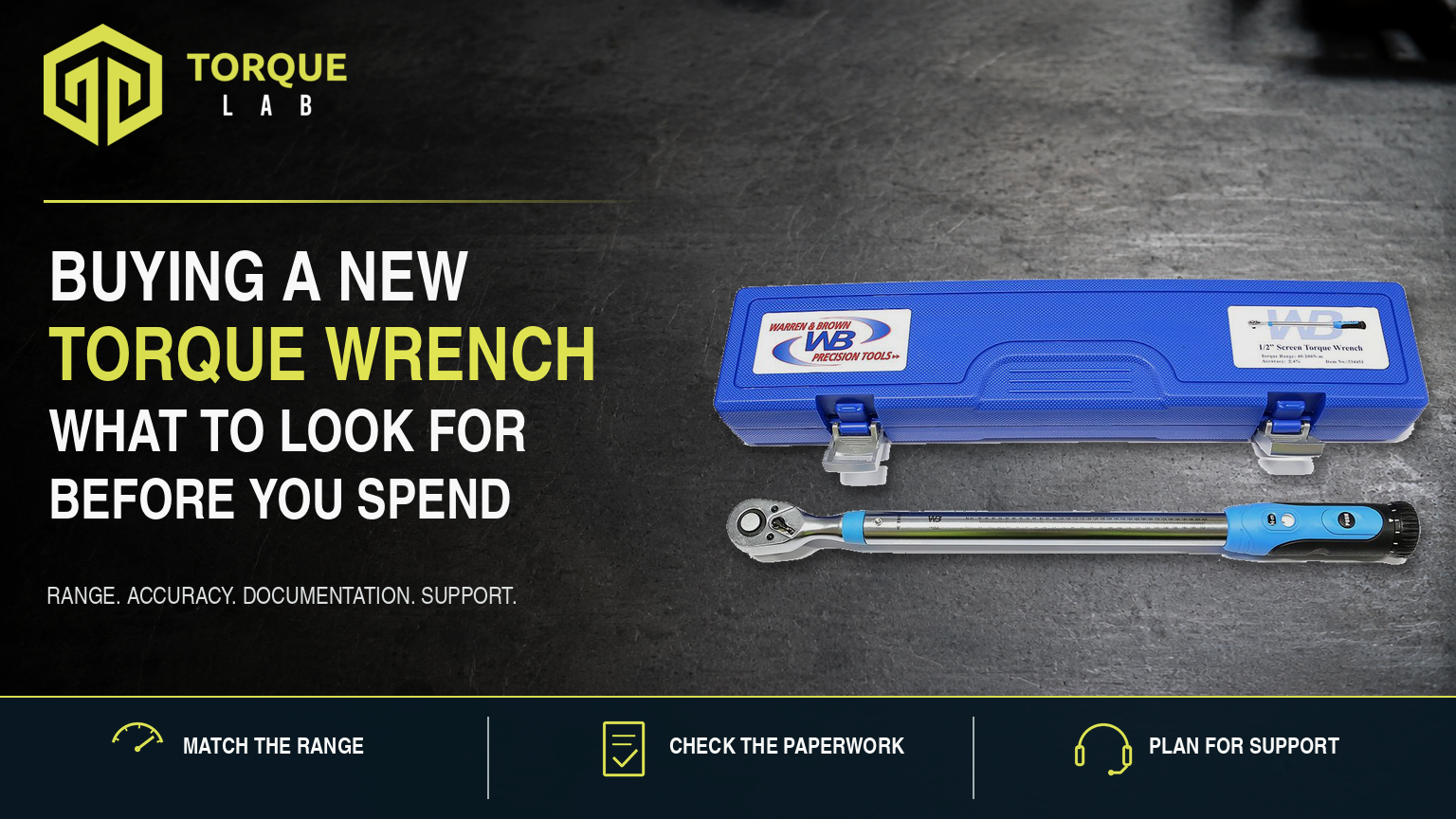 Buying a new torque wrench shown beside its blue protective case on a workshop bench