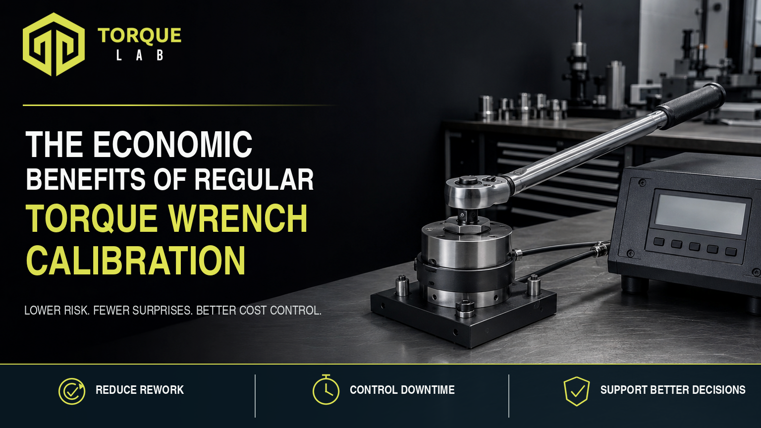 Economic benefits of torque wrench calibration shown with a torque wrench and calibration tester