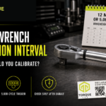 Torque wrench calibration interval shown with a workshop-worn calibration label and 12-month calendar