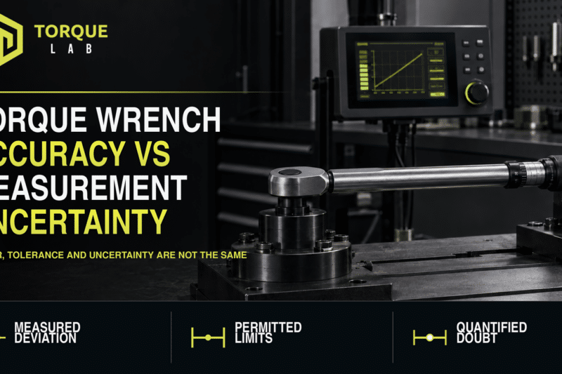Torque wrench accuracy vs uncertainty shown using a wrench mounted in a professional calibration system